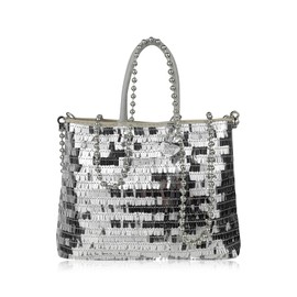 FuninCrea Sequins Small Handbag Women's Sparkling Women's Handbag Small Handbag Mini Women Handbag Evening Bag with Removable Chain and Inner Pocket with Zip, silver