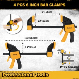 8-Piece Clamps for Woodworking - 4 Pcs 6 inch Bar Clamps, 4 Pcs Heavy Duty Metal Spring Clamps, Bar Clamps with 150 LBS Load Limit, Quick Release Triggers