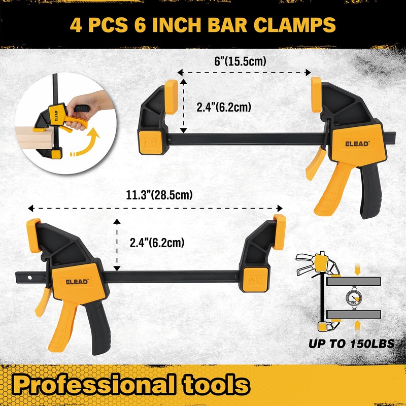 8-Piece Clamps for Woodworking - 4 Pcs 6 inch Bar