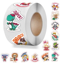 500pcs Spanish Stickers for Kids Super Animal Themed Motivational Decal for Elementary Students | Teacher's Classroom Reward Supplies | Encouragement Supplies for Kids Learning Spanish