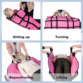 Multipurpose 48" x 40" Bed Pad with Reinforced Handles – Reusable & Washable Transfer Sheet for Caregivers, Bedridden & Elderly – Turning, Lifting & Repositioning Aid – Double-Sided Oxford Cloth, Pink