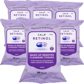 CALA Makeup Remover Cleansing Tissues: Retinol (30 Sheets) - Anti-Aging, Hydrating Wipes for a Smooth, Radiant Complexion, Gentle on All Skin Types (180 count, Retinol, Pack of 6)
