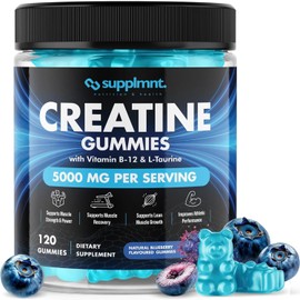Gummies de Creatina 5000mg 120ct - Suplemento para Crecimiento Muscular y Recuperación, Monohidrato de Creatina, B12 y L-Taurina - Gummies Veganas para Hombre y Mujer, Sabor Arándano