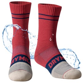DRYMILE Mountain Waterproof Wool Socks, Winter Waterproof Socks for Wading, Camping, Hiking, Fishing, Skiing - Crew (Large Maroon/Navy)