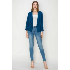 QUARTER TO 3 2314 Women 3/4 Sleeve Blazer Open Front Cardigan Jacket Work Office Blazer White M