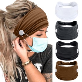 Huachi Button for Mask Women Nurses Headband No Slip Elastic Ear Protection Men Doctors Hairband Knotted Sport Sweatband Head Bands for Protect Ear