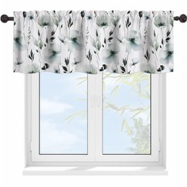 YUVVLFY Grey Green Floral Valance Curtains for Windows Abstract Watercolor Botanical Modern Rod Pocket Decorative Window Valance for Kitchen Bathroom Bedroom Living Room Closet, 54x18 Inch