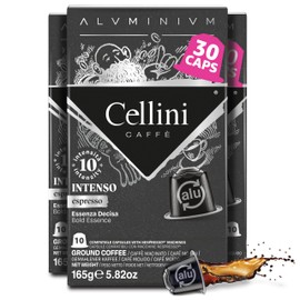 Cellini Caffè Intenso Aluminum Nespresso Pods 30 Count Dark Roast Coffee Capsules 100% Nespresso Original Machine Compatible Extra Strong