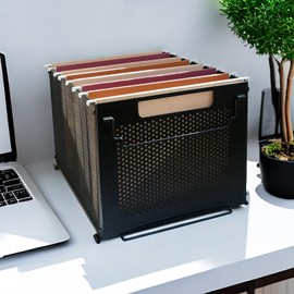 SETTFRFE Letter Size Hanging File Folder Organizer,Metal Filing Crate,File Basket for Hanging File,Black (Perforated metal plate)