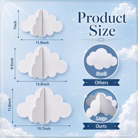 RattanView 15 Pcs Classroom 3D Cloud Decorations, Ceiling Hanging Clouds