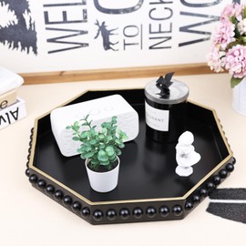 SforGUVA Black Serving Tray for Coffee Table, Octagonal Beaded Plastic Decorative Tray for Ottoman, Kitchen Counter, Living Room, Outdoor Lacquer Tray for Entertaining