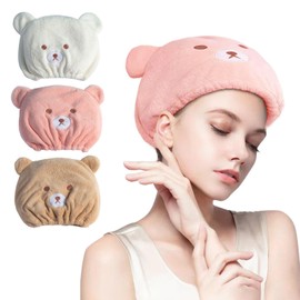 Bath Caps, 3PCS Absorbent Bath Caps, Bear Dry Hair Hat, Quick Dry Head Towel Cap for Bath Shower Washing Hair Spa Towel for Kids(3 color)