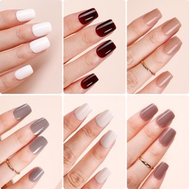 Makartt Short Press On Nails Kit - 6 Styles Press On Nails Acrylic Nail Tips 144Pcs Fake Nails 12 Sizes Coffin False Nails with Nail Glue Stick Adhesive Tabs Mini File Manicure for Nail Art Home Salon