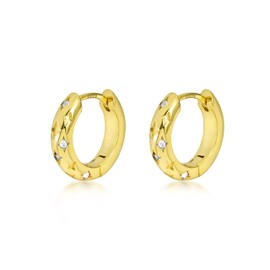 PHNIBIRD Women's Gold Earrings, 14 Carat Gold-Plated Hoop Earrings, with Zirconia, Waterproof, Golden Earrings, Gold Jewellery for Women and Girls, Sterling Silver, Cubic Zirconia