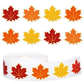 Whaline 1000 Pcs Fall Leaves Stickers Roll Gold Rim Maple Leaf Self-Adhesive Sticker Decals for Autumn Party Scrapbook Envelope Decor Supplies, 4 Colors