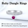 RANDES Red Ruby Dangle Ring 925 Sterling Silver Heart Shaped