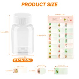 lahnao Pack of 12 100 ml Small Bottles, Reusable Shot Bottles for Filling, Empty Small Bottles for Filling, Dispenser Bottles for Capsules, Cosmetics, Spices, Liquids