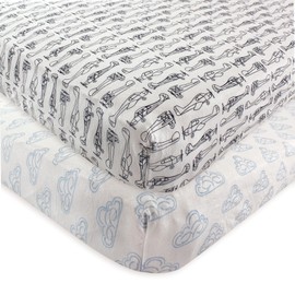 Hudson Baby 2 Piece Cotton Fitted Crib Sheet, Airplane, One Size