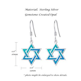 FANCIME Sterling Silver Created Blue Created Opal Star Dangle Earrings Charm Danity October Birthstone Fine Jewelry for Women