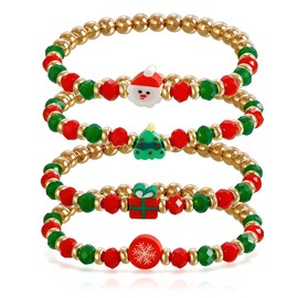 Hoheng Christmas Bracelets Jewelry for Women Stocking Stuffers Red Green Beaded Christmas Tree Snowflake Snata Charm Bracelet Gifts Outfits Accessories for Teen Girls