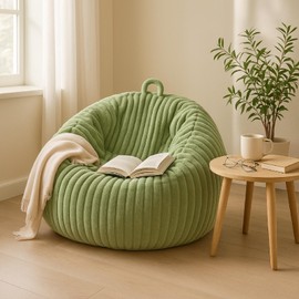 Honeydak Ribbed Rabbit Fur Stuffed Animal Storage Bean Bag Chair Cover (No Filler) Comfy Bean Bag Cover Without Filling or Home Bedroom Decor Organizing Plush Doll Textile Holder(Green,L)