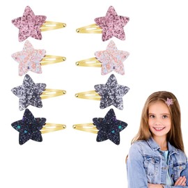 SGERUFZ Star Hair Clips, Pack of 8 Sparkling Hair Clips, Metal Hair Clips, Girls' Snap Hair Pins, Hair Accessories, Pentagram Star Hair Clip for Children, Girls and Madame