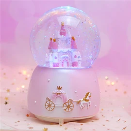 Snow Globe Crystal Ball Music Box Rotating Musical Box with Colorful Lights Castle Melody Musical Artware Dreamy and Exquisite Desktop Ornament for Girls Birthday Christmas Thanksgiving Present