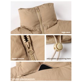 Athlisan Womens Cropped Puffer Vest Zip Up Stand Collar Sleeveless Padded Crop Vests(Khaki-S)