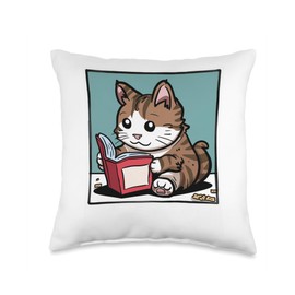Cat Treats Lover Kitten Pet Book Reader Bookworm Cat Throw Pillow