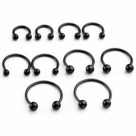 PiercingJak 10pcs 16G Stainless Steel Horseshoe Hoop Circular Barbells Earrings Cartilage Helix Septum Nose Lip Rings 6mm-14mm