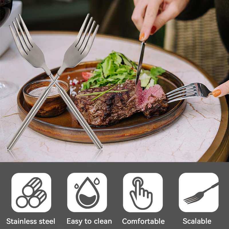 Agatige 2Pcs Extendable Fork, Telescopic Long Handle Cutlery Forks Stainless