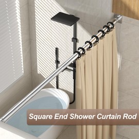 Shower Curtain Rod Square End 32"-68" Stainless Steel Shower Rods No Drilling for Bathroom Shower Stall RV Closet