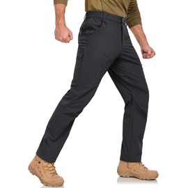 SPOSULEI Cargo Pants for Mens Lightweight Outdoor Hiking Work Pants Quick Dry Water Resistant Nylon Fishing Pants with Zipper Pockets Black 32Wx34L