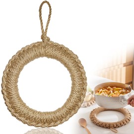 Cauldron Trivet, Pot Holder, Straw Pot Holder, Set of 1, Pot Mat, Medium Size, Inner Diameter: Approx. 4.7 inches (12 cm), Natural Material, Hand-Woven, Stylish, Round, Lightweight, Convenient, Anti-Slip, Reusable, Can Hang and Store, Convenient Storage, Suitable for Baking Ironware, Tetsubin, Dinner Plates, Medium Pots, Kettles, Kitchen Goods