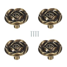 Eledabra Antique Rose Flower Cabinet Knobs, Vintage Kitchen Shabby Chic Zinc Alloy White Drawer Pull Handles for Dresser Vanity Nightstand Cupboard Wardrobe, (Bronze) 4 Pack