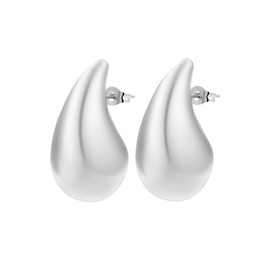 Edforce Stainless Steel Chunky 14K Gold Hoop Teardrop Lightweight Drop Dupe Earrings for Women (SIlver, 31mm)