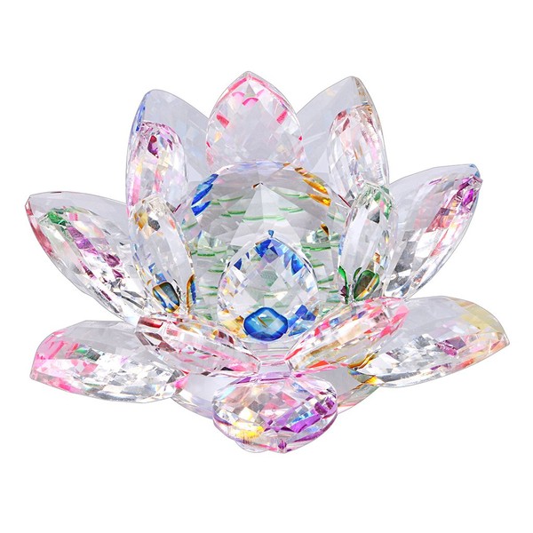 OwnMy Sparkle Crystal Lotus Flower Hue Reflection Feng Shui Home Decor with Gift Box (5 Inch/ 130MM)