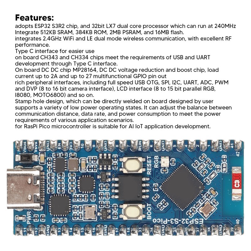 WiFi Development Board 512KB SRAM 2MB PSRAM 240MHz Dual Core