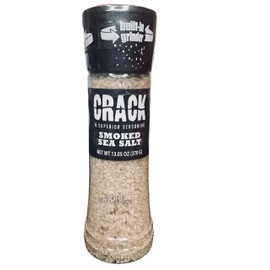 Superior Crack Smoked Sea Salt, 13oz (370g) with Salt Grinder for everyday use. Good for meats, veggies, and beverages. Better than Pink Salt. Light Smoke that enhances the flavor on food.