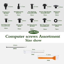 Gueenky 432 Piece Computer Screws Set, PC Screws Assorted Set Motherboard Screws PC Fan Screws Screws for SSD Case Fan Hard Drive Notebook with Screwdriver