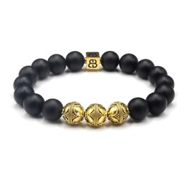 Matte Black Onyx and 22 Karat Gold Bracelet, Men's Onyx Bracelet, Quality Bead Jewelry for Man