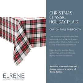 Elrene Home Fashions Christmas Classic Holiday Plaid Cotton Tablecloth, Holiday Table Decor, 52" X 70", Oblong, Multi