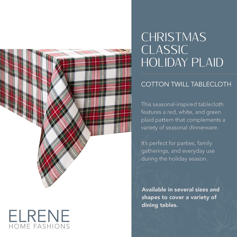 Elrene Home Fashions Christmas Classic Holiday Plaid Cotton Tablecloth, Holiday
