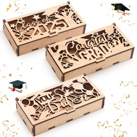 Geelin 3 Pcs Graduation Wooden Money Box Graduation Cash Gift Holder Class of 2025 Engraved Hollow Gift Box for Cash Envelope Cards Senior College Memories Keepsake Party Supplies