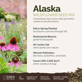 Eden Brothers Alaska Wildflower Mixed Seeds for Planting, 1 lb, 480,000+ Seeds with Yarrow, Foxglove, Cornflower | Attracts Pollinators, Plant in Spring or Fall, Zones