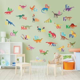 DECOWALL DS9-8080 Learning Dinosaur Alphabet Colorful Wall Stickers ABC Dinosaurs Educational Decals for Kids Boys Bedroom Nursery Living Room Art Home décor Letters Classroom playroom Decorations
