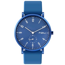 FIZILI Men's Watch Ultra-Thin Minimalist Waterproof Fashion Watch for Men or Women with Silicone Band Wrist Watches 1100 Blue Sliver