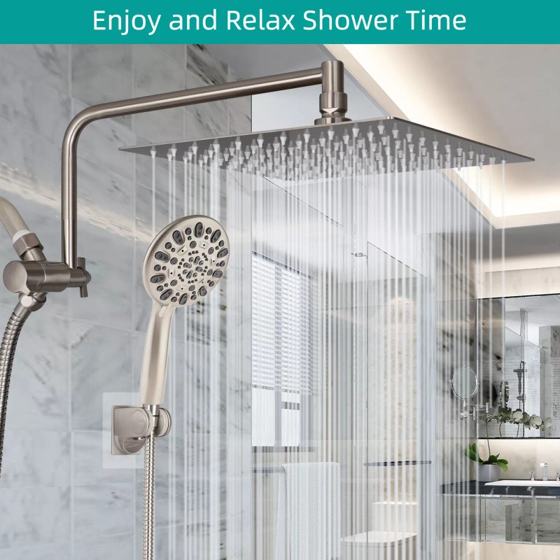 Hibbent Shower Faucet Set w/Handheld Kit Rainfall Shower Head Combo