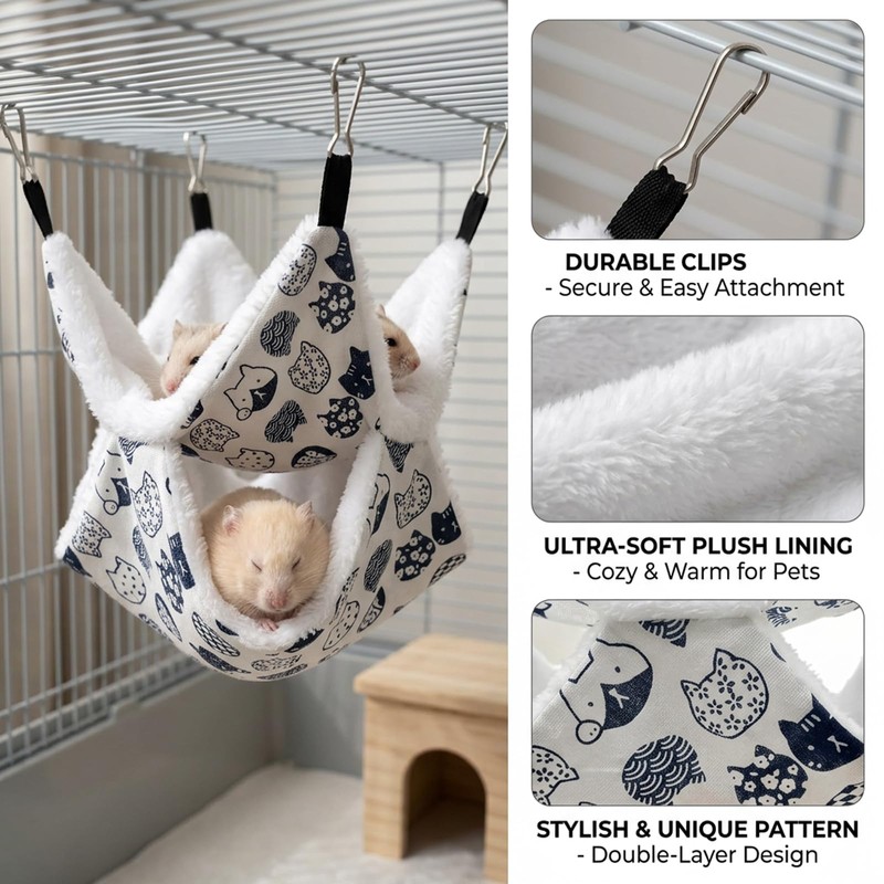 2 Pcs Rat Hammock, Ferret Hammock, Soft Warm Hanging Bed