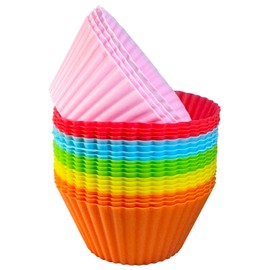 Prefer Green Baking Cups 24 Pack, Multi-color Reusable Silicone Cupcake Liners, Non-stick and Flexible Silicone Muffin Pans for Baking, Easy To Clean Silicone Cupcake Molds, 2.8 × 1.2 × 1.8 Inch